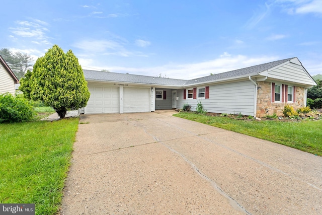 90 Echohill Ln, Willingboro, NJ 08046 - ranch-style house featuring a garage, driveway, stone siding, and a front yard