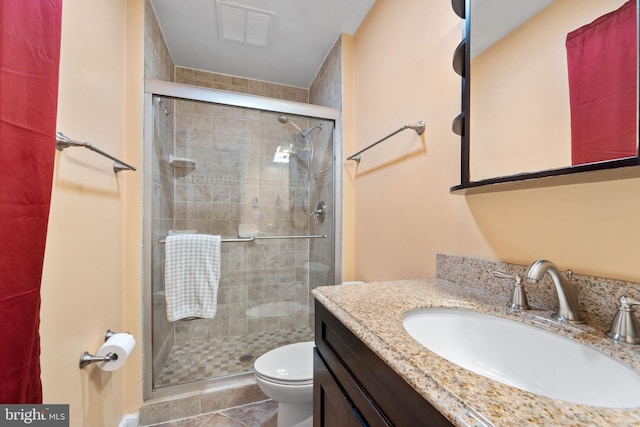90 Echohill Ln, Willingboro, NJ 08046 - full bathroom with a stall shower, toilet, vanity, and tile patterned flooring