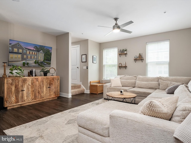 1205 Hickory Hill Cir, Arnold, MD 21012 - living room with wood finished floors, ceiling fan, and baseboards