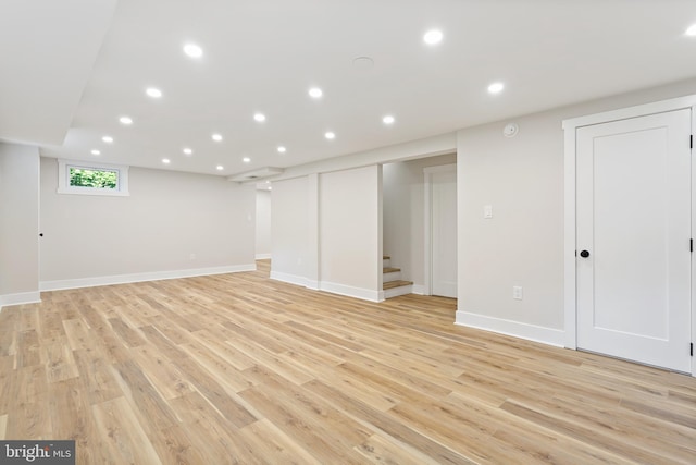 3 Knox Pl, Silver Spring, MD 20901 - below grade area featuring stairs, light wood-style floors, and recessed lighting