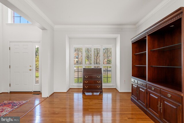 645 Beehive Way, Winchester, VA 22601 - foyer with light wood-style floors, crown molding, and baseboards