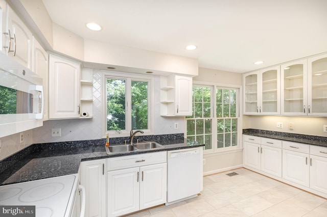 705 Upham Pl NW, Vienna, VA 22180 - kitchen featuring white appliances, a sink, open shelves, white cabinets, and recessed lighting