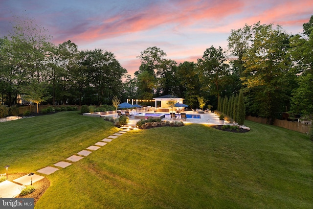 18729 Upper Meadow Dr, Leesburg, VA 20176 - view of yard with a patio area, an outdoor pool, an outdoor structure, and an exterior structure