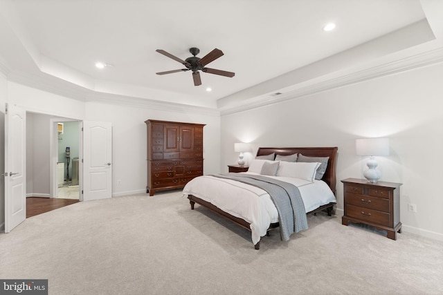 18729 Upper Meadow Dr, Leesburg, VA 20176 - bedroom featuring a raised ceiling, carpet flooring, baseboards, and recessed lighting