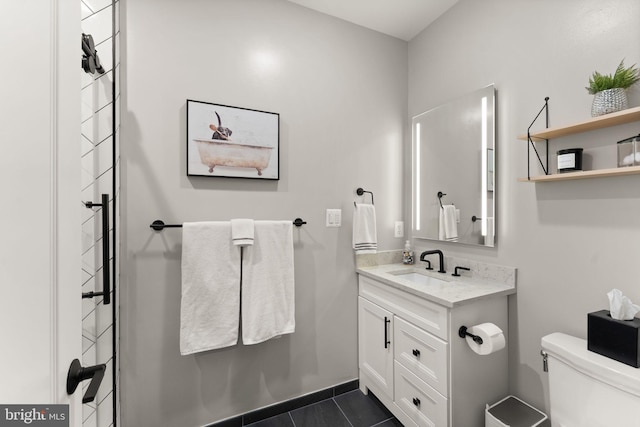 18729 Upper Meadow Dr, Leesburg, VA 20176 - bathroom featuring toilet, vanity, and tile patterned flooring