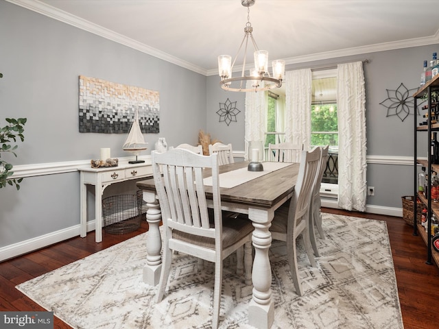6085 Franklin Gibson Rd, Tracys Landing, MD 20779 - dining room with a chandelier, crown molding, baseboards, and wood finished floors