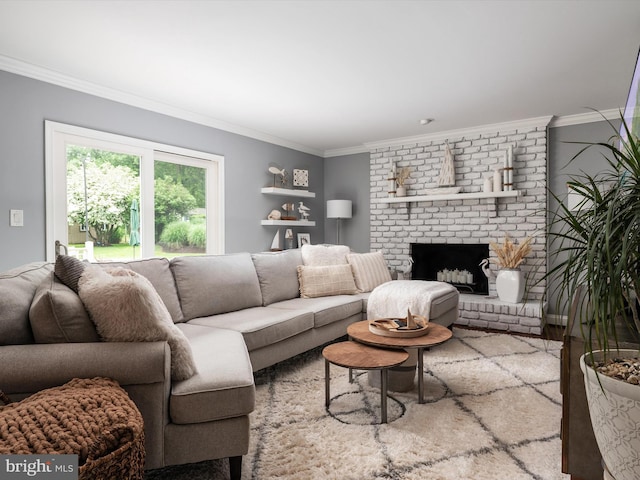 6085 Franklin Gibson Rd, Tracys Landing, MD 20779 - living room with ornamental molding, a fireplace, and wood finished floors