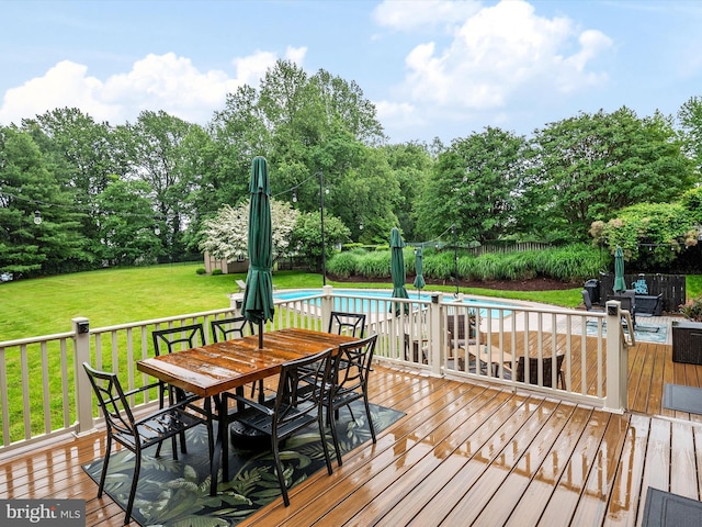 6085 Franklin Gibson Rd, Tracys Landing, MD 20779 - wooden deck featuring outdoor dining area and view of wooded area
