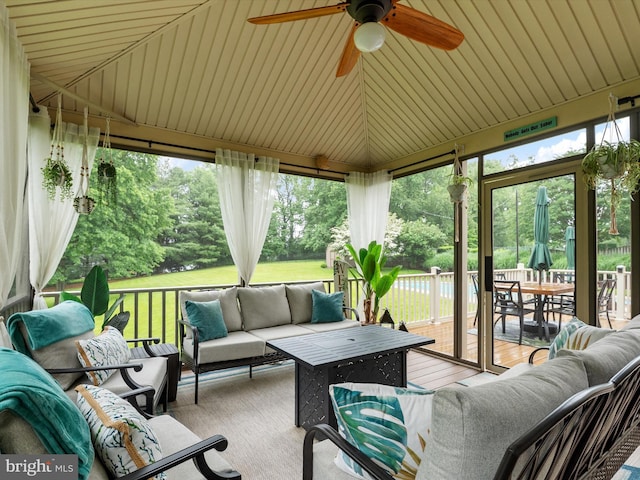 6085 Franklin Gibson Rd, Tracys Landing, MD 20779 - sunroom with an outdoor living space, ceiling fan, plenty of natural light, and lofted ceiling