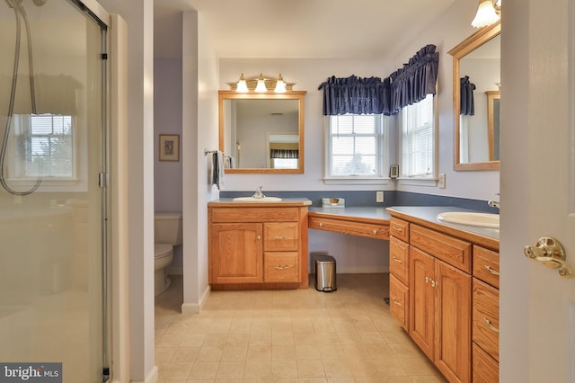 bathroom featuring a shower stall and vanity