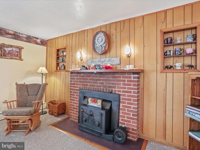 4126 Coseytown Rd, Greencastle, PA 17225 - carpeted living area with wooden walls and built in shelves