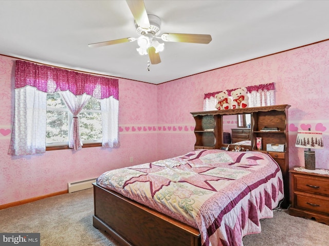 4126 Coseytown Rd, Greencastle, PA 17225 - bedroom featuring baseboard heating, carpet, and a ceiling fan