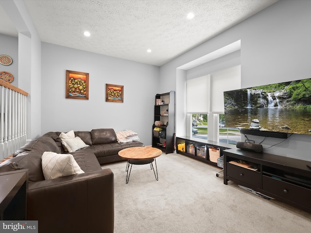 6300 Loring Dr, Columbia, MD 21045 - carpeted living area featuring a textured ceiling and recessed lighting