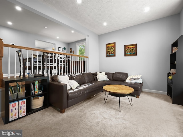 6300 Loring Dr, Columbia, MD 21045 - carpeted living area with recessed lighting, a textured ceiling, and baseboards