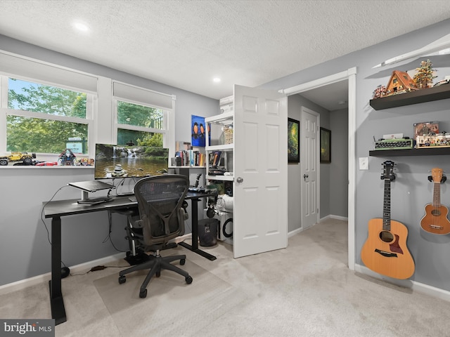 6300 Loring Dr, Columbia, MD 21045 - carpeted home office featuring a textured ceiling, recessed lighting, and baseboards