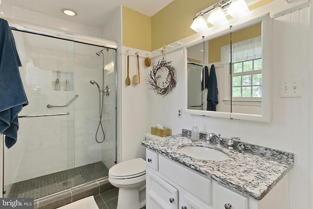 4614 Demby Dr, Fairfax, VA 22032 - full bathroom with toilet, a stall shower, tile patterned floors, and vanity