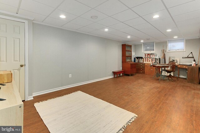 4614 Demby Dr, Fairfax, VA 22032 - home office with wood finished floors, a drop ceiling, recessed lighting, and baseboards