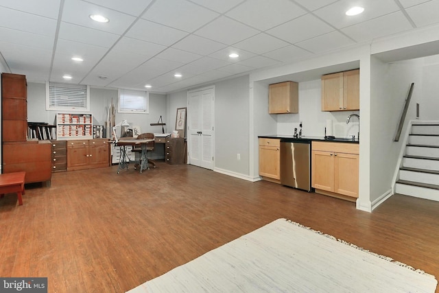 4614 Demby Dr, Fairfax, VA 22032 - kitchen featuring dishwasher, dark wood finished floors, a sink, a desk, and light brown cabinets