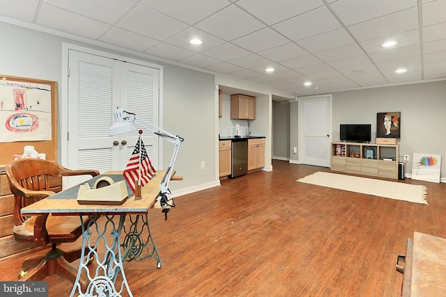 4614 Demby Dr, Fairfax, VA 22032 - office space with recessed lighting, dark wood-type flooring, baseboards, and bar area