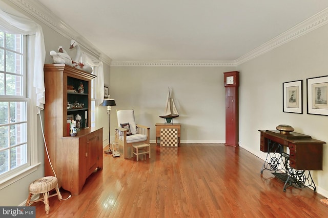 4614 Demby Dr, Fairfax, VA 22032 - sitting room featuring ornamental molding, wood finished floors, plenty of natural light, and baseboards