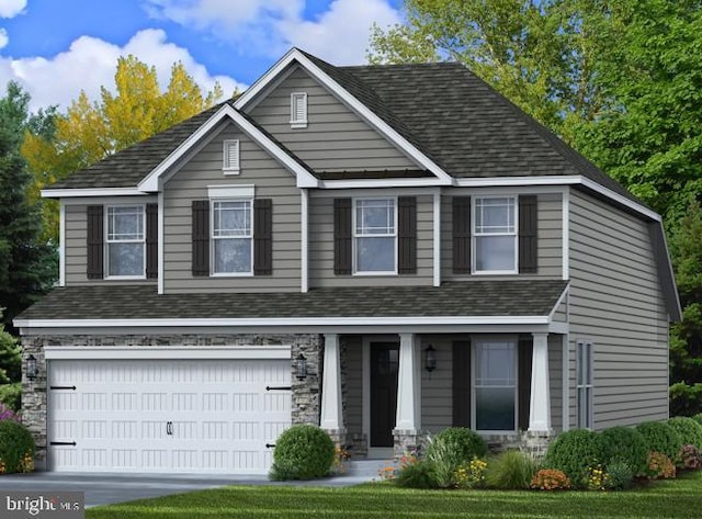 216 N Heron Ln, New Castle, DE 19720 - view of front of home featuring a garage, a shingled roof, and stone siding
