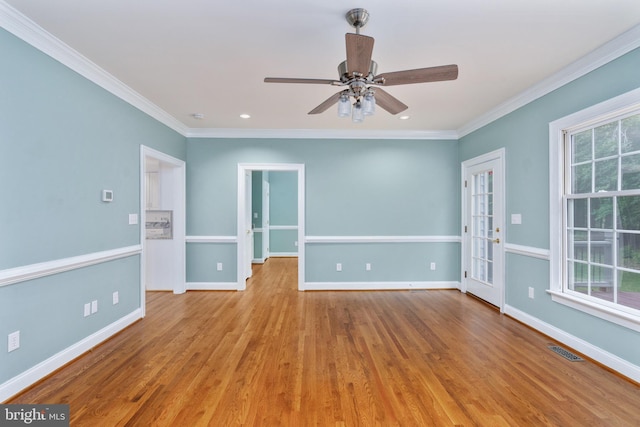 3910 Corbin Hall Ln, Fredericksburg, VA 22408 - empty room with wood finished floors, crown molding, baseboards, a ceiling fan, and recessed lighting