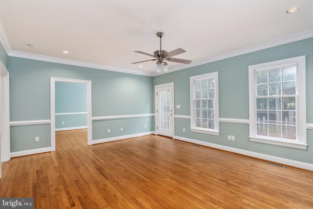 3910 Corbin Hall Ln, Fredericksburg, VA 22408 - spare room with wood finished floors, ceiling fan, crown molding, baseboards, and recessed lighting