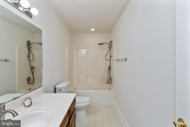 3910 Corbin Hall Ln, Fredericksburg, VA 22408 - full bathroom featuring vanity, toilet, shower / bathtub combination, tile patterned floors, and recessed lighting