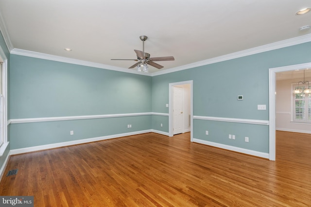 3910 Corbin Hall Ln, Fredericksburg, VA 22408 - unfurnished room with ceiling fan, wood finished floors, baseboards, crown molding, and recessed lighting