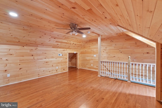 3910 Corbin Hall Ln, Fredericksburg, VA 22408 - additional living space with wood ceiling, ceiling fan, lofted ceiling, wood finished floors, and wood walls