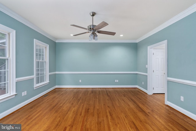 3910 Corbin Hall Ln, Fredericksburg, VA 22408 - empty room featuring wood finished floors, baseboards, ornamental molding, ceiling fan, and recessed lighting