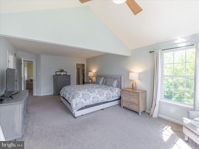 403 Joshua Ln, Middletown, DE 19709 - bedroom with light colored carpet, lofted ceiling, baseboards, and a ceiling fan