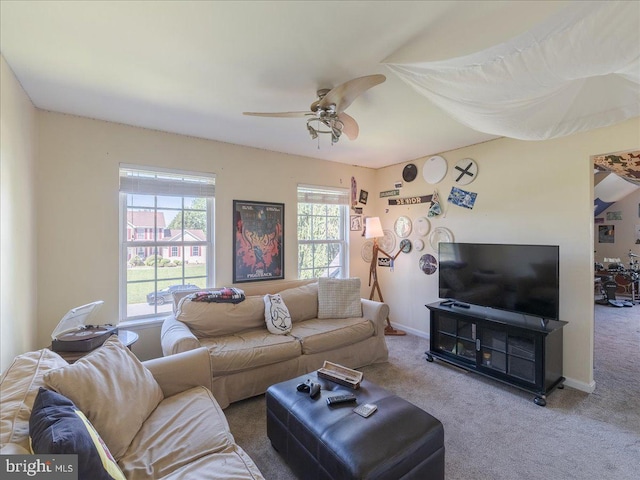 403 Joshua Ln, Middletown, DE 19709 - carpeted living area featuring a ceiling fan and baseboards