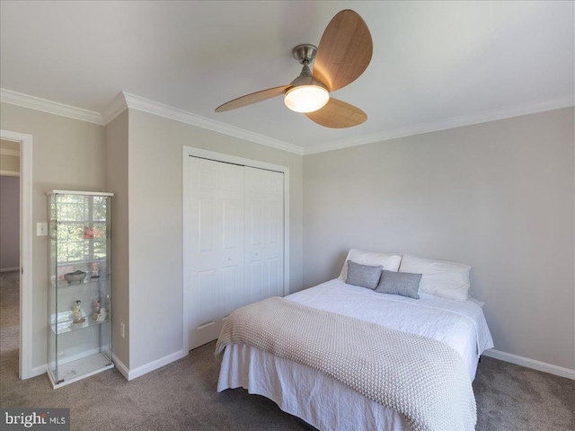 403 Joshua Ln, Middletown, DE 19709 - carpeted bedroom featuring crown molding, a closet, baseboards, and a ceiling fan