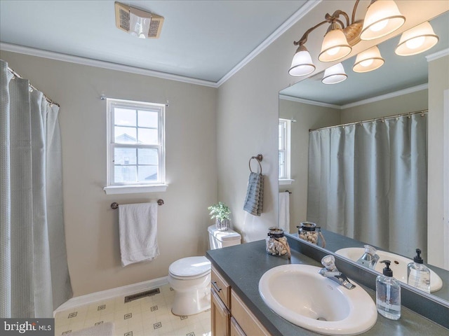 403 Joshua Ln, Middletown, DE 19709 - full bath featuring tile patterned floors, vanity, baseboards, toilet, and ornamental molding
