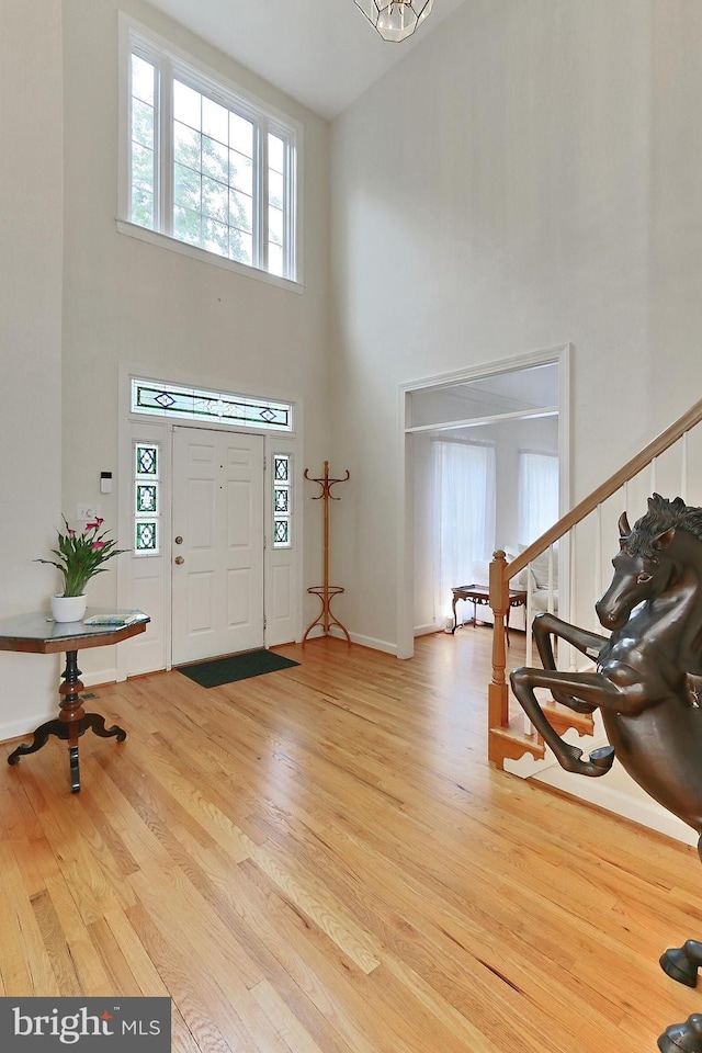 8265 Private Ln, Annandale, VA 22003 - entryway with a towering ceiling, healthy amount of natural light, wood finished floors, and baseboards