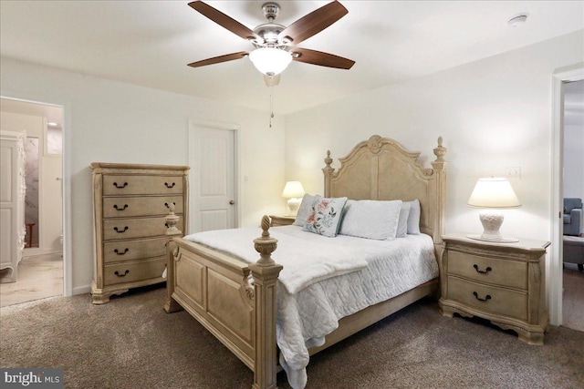 carpeted bedroom with a ceiling fan
