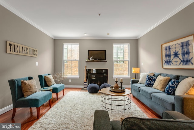 3911 Fleet St, Baltimore, MD 21224 - living area with wood finished floors, healthy amount of natural light, baseboards, and ornamental molding
