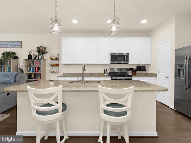 1026 Edenberry Way, Glen Burnie, MD 21060 - kitchen with appliances with stainless steel finishes, a sink, white cabinets, recessed lighting, and dark wood finished floors