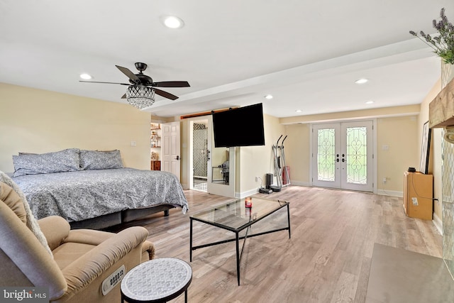 5 Neptune Ln, Willingboro, NJ 08046 - bedroom featuring french doors, access to outside, light wood-style flooring, recessed lighting, and baseboards