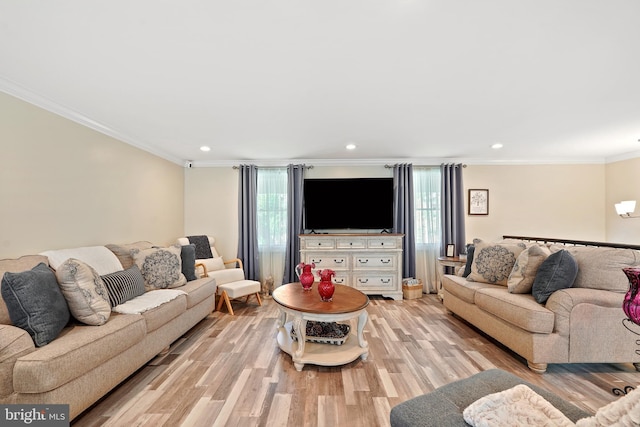 5 Neptune Ln, Willingboro, NJ 08046 - living room featuring light wood-type flooring, crown molding, and recessed lighting