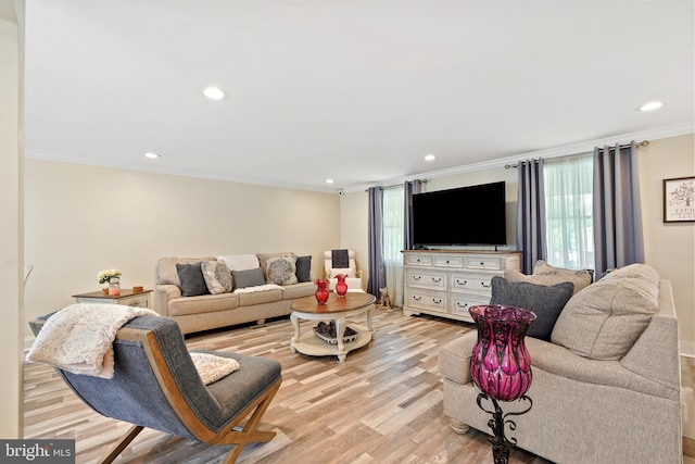 5 Neptune Ln, Willingboro, NJ 08046 - living area featuring crown molding, healthy amount of natural light, light wood-style flooring, and recessed lighting