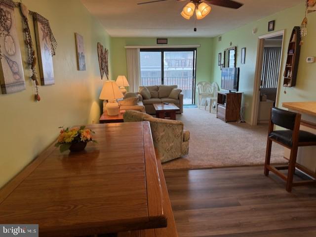 72nd St Unit 35, Ocean City, MD 21842 - dining room with ceiling fan and wood finished floors
