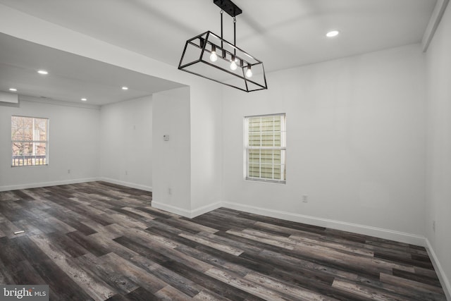 2305 James St, Baltimore, MD 21230 - unfurnished dining area featuring dark wood-type flooring, recessed lighting, and baseboards