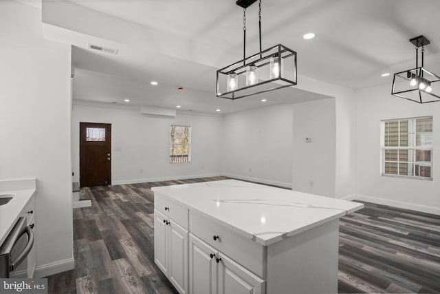 2305 James St, Baltimore, MD 21230 - kitchen featuring open floor plan, dark wood-style floors, white cabinetry, pendant lighting, and recessed lighting