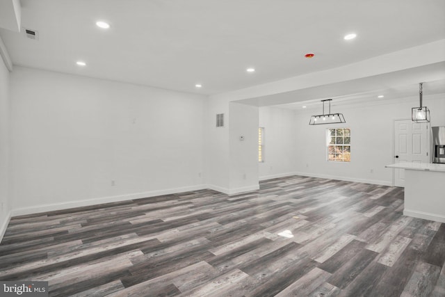2305 James St, Baltimore, MD 21230 - unfurnished living room featuring dark wood finished floors, recessed lighting, and baseboards