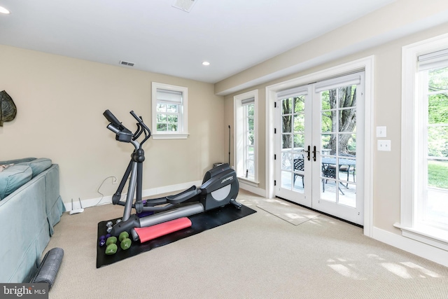 1435 Hunter View Farms, Vienna, VA 22182 - workout room featuring french doors, plenty of natural light, recessed lighting, carpet flooring, and baseboards