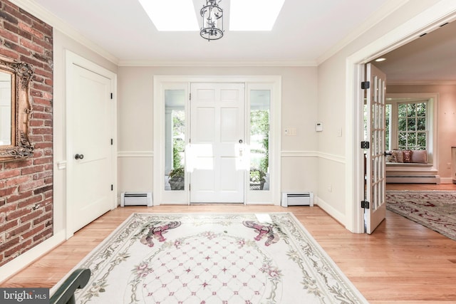 1435 Hunter View Farms, Vienna, VA 22182 - foyer with a baseboard radiator, wood finished floors, plenty of natural light, crown molding, and brick wall
