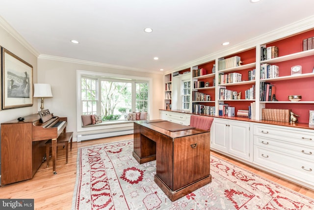 1435 Hunter View Farms, Vienna, VA 22182 - office space with a baseboard heating unit, crown molding, light wood finished floors, and recessed lighting