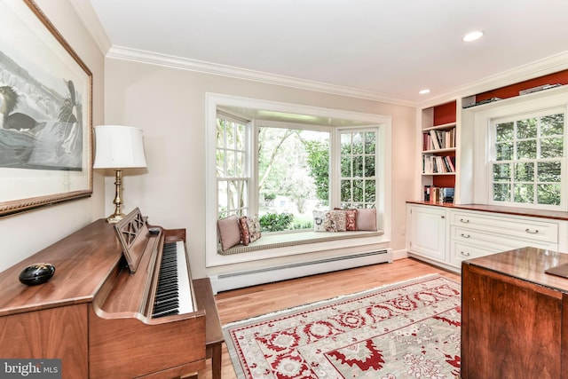 1435 Hunter View Farms, Vienna, VA 22182 - office featuring a baseboard radiator, crown molding, light wood-style floors, and recessed lighting
